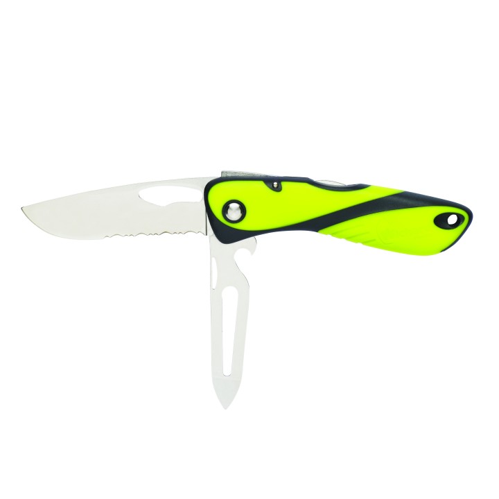Couteau Wichard OFFSHORE jaune fluo - lame crantée et démanilleur