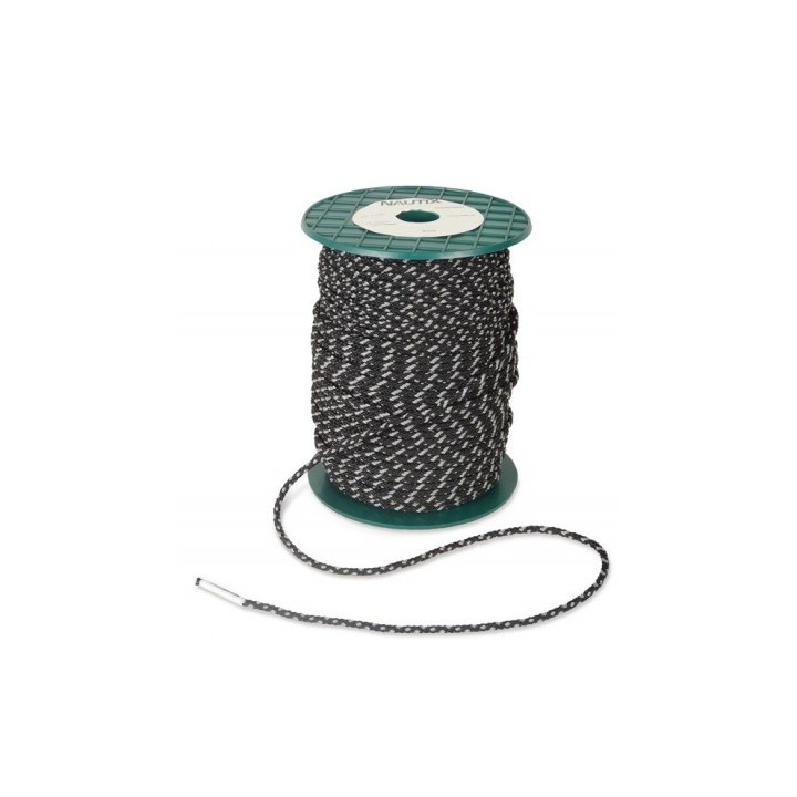Bobine de 100m de drisse Windsurf pré-étirée D3.8mm noir fil vert