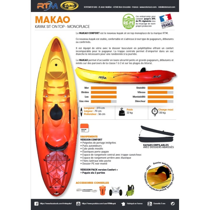 Pack Makao avec une pagaie et un dosseret