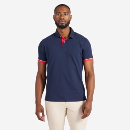 Polo marin homme manche courte sailing 100 navy manche rouge