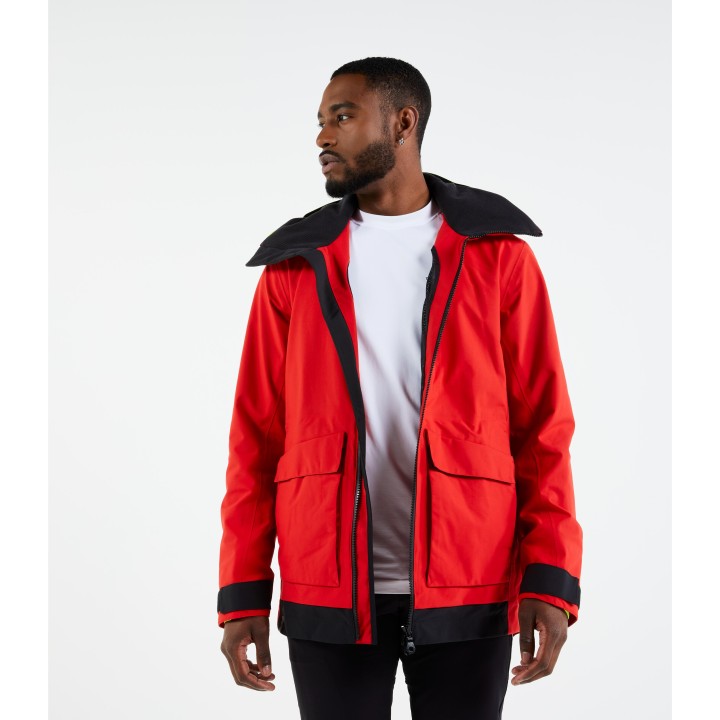 Veste de quart imperméable et coupe vent de voile sailing 500 homme rouge jaune