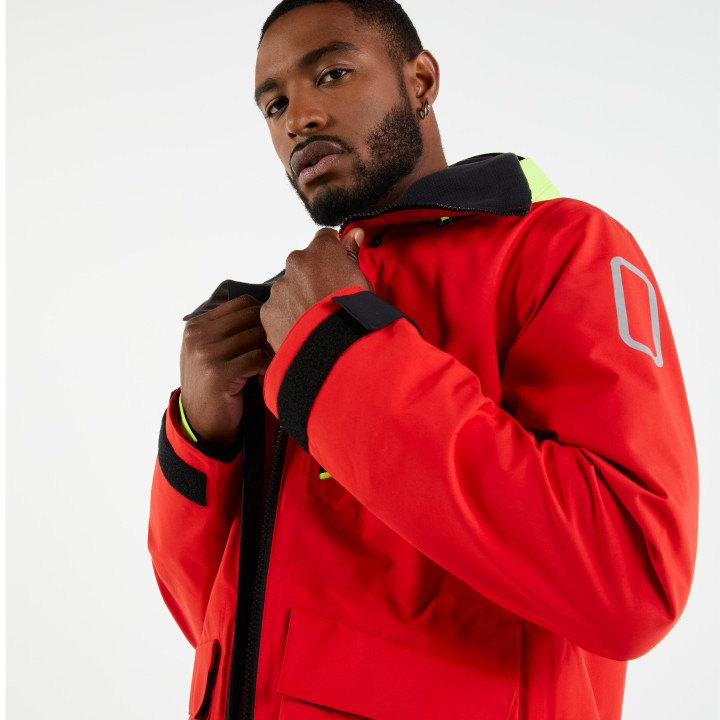 Veste de quart imperméable et coupe vent de voile sailing 500 homme rouge jaune