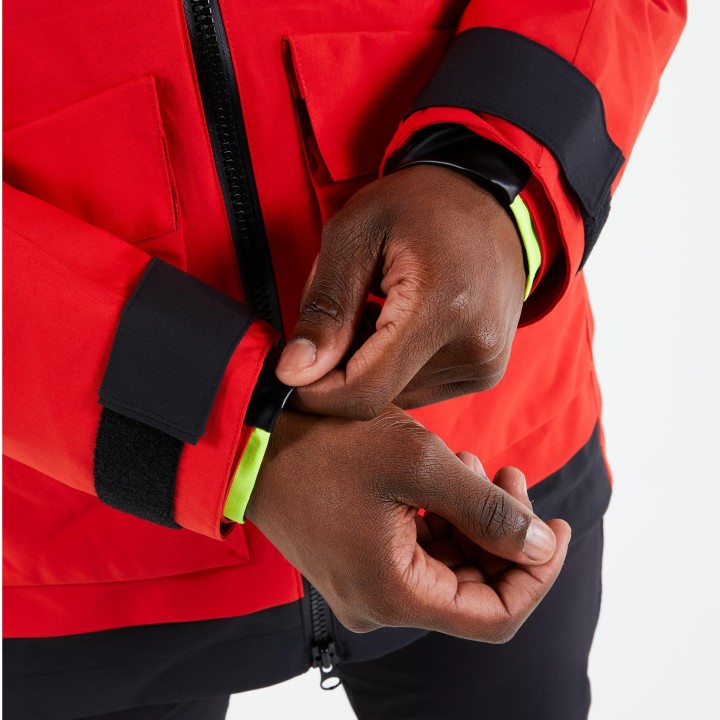 Veste de quart imperméable et coupe vent de voile sailing 500 homme rouge jaune