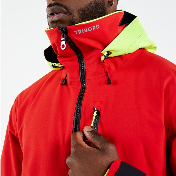 Veste de quart imperméable et coupe vent de voile sailing 500 homme rouge jaune