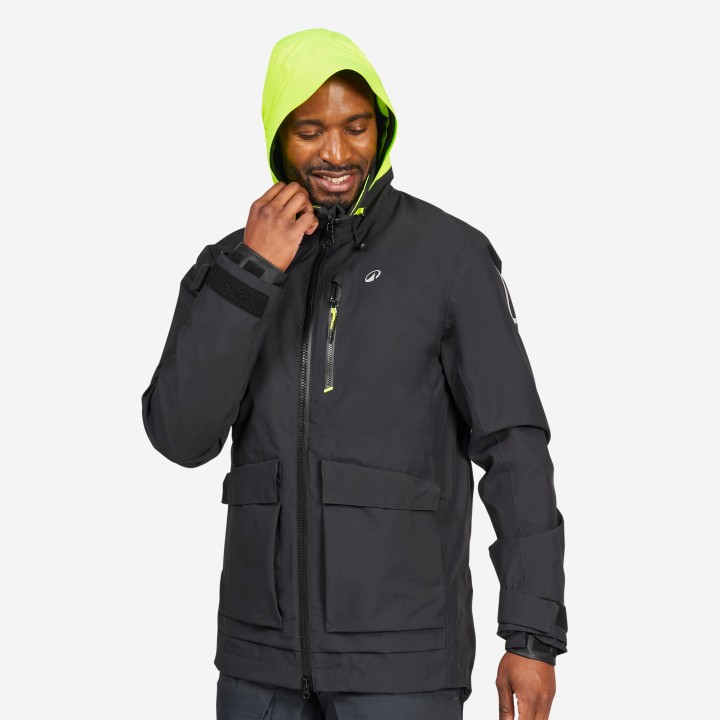 Veste de quart imperméable et coupe vent, homme, 500, noir / jaune fluo