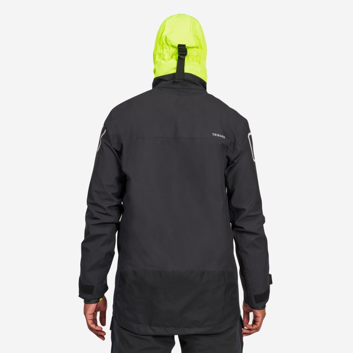 Veste de quart imperméable et coupe vent, homme, 500, noir / jaune fluo
