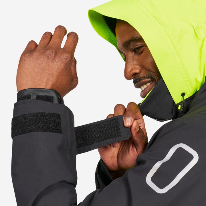Veste de quart imperméable et coupe vent, homme, 500, noir / jaune fluo