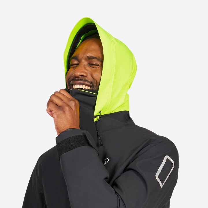 Veste de quart imperméable et coupe vent, homme, 500, noir / jaune fluo