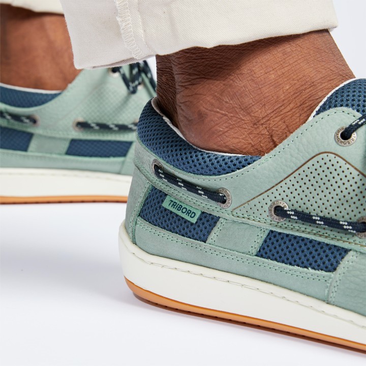 Chaussures bateau cuir Clipper  Homme kaki pétrole
